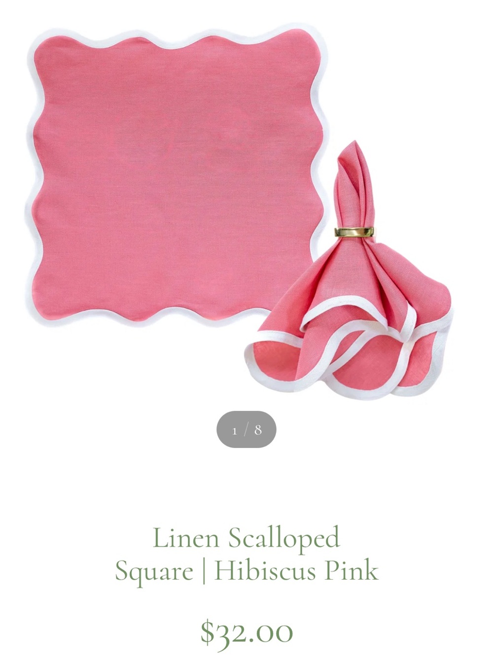Hibiscus Pink Scalloped Linen Napkin with White Trim - set of 6